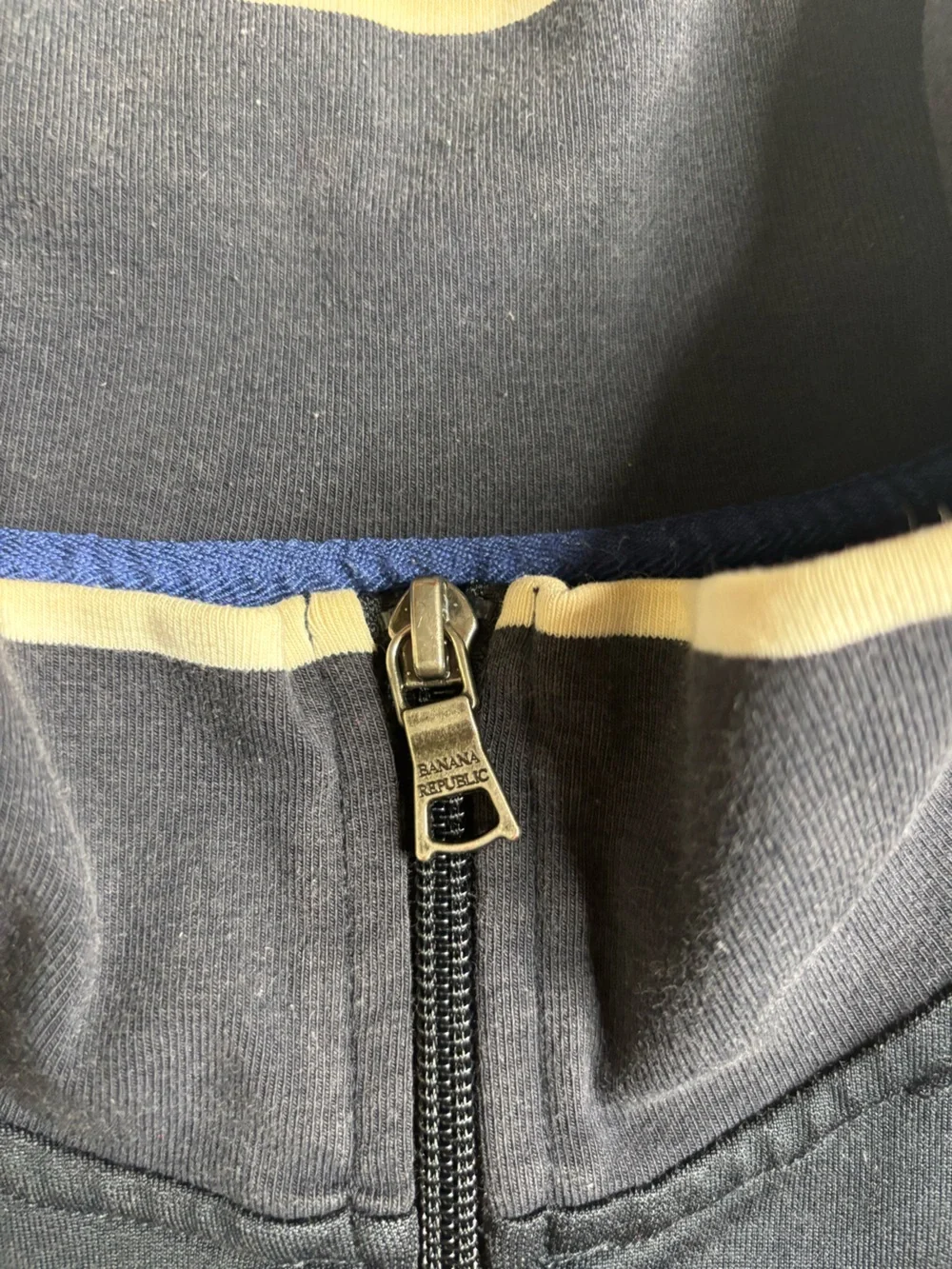 Banana Republic Navy Zip-Up Bomber Jacket with Contrast Stripes